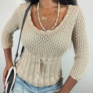 Sweater/Top Lightweight Knit Beige Sz L